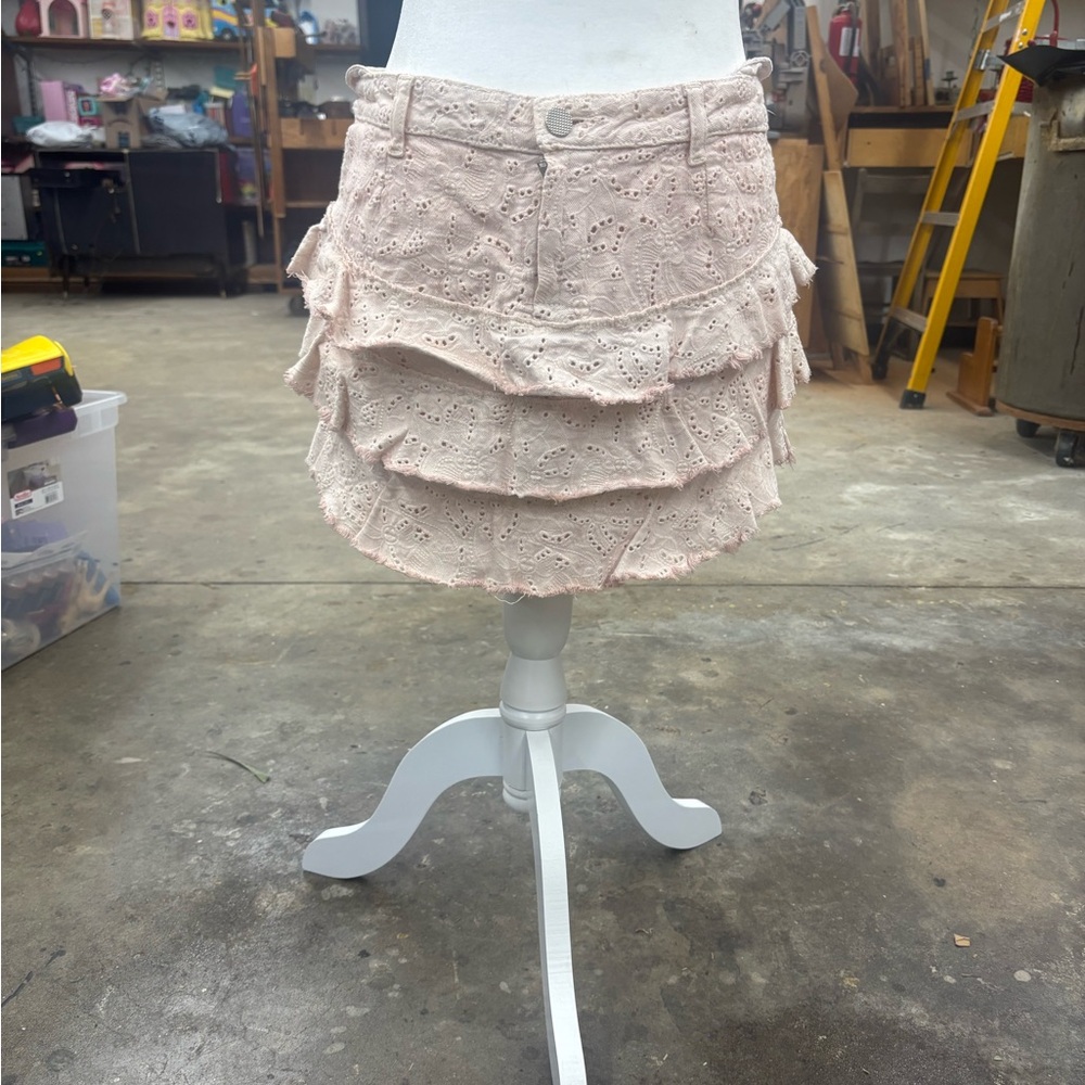 Ruffled Eyelet Mini Skirt in Light Pink